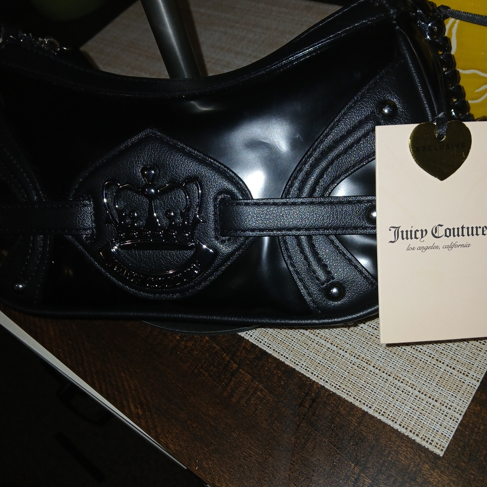 Juicy Couture Black Patent Shoulder Bag with Crown Detail